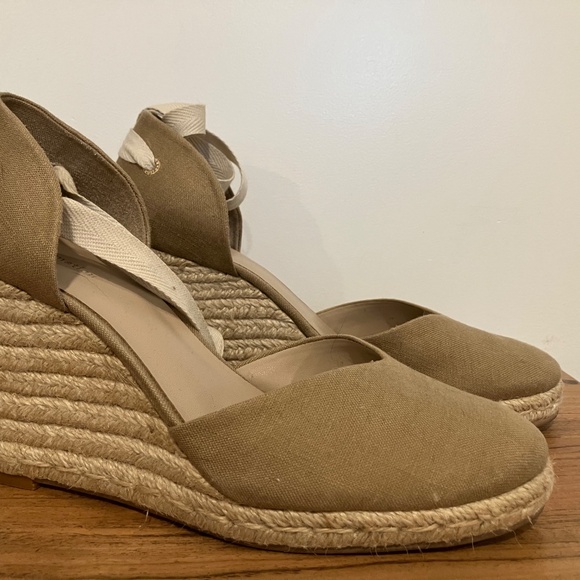 Reformation Camille Linen Lace-Up Wedge Espadrilles Khaki Size 8.5 - Picture 2 of 7
